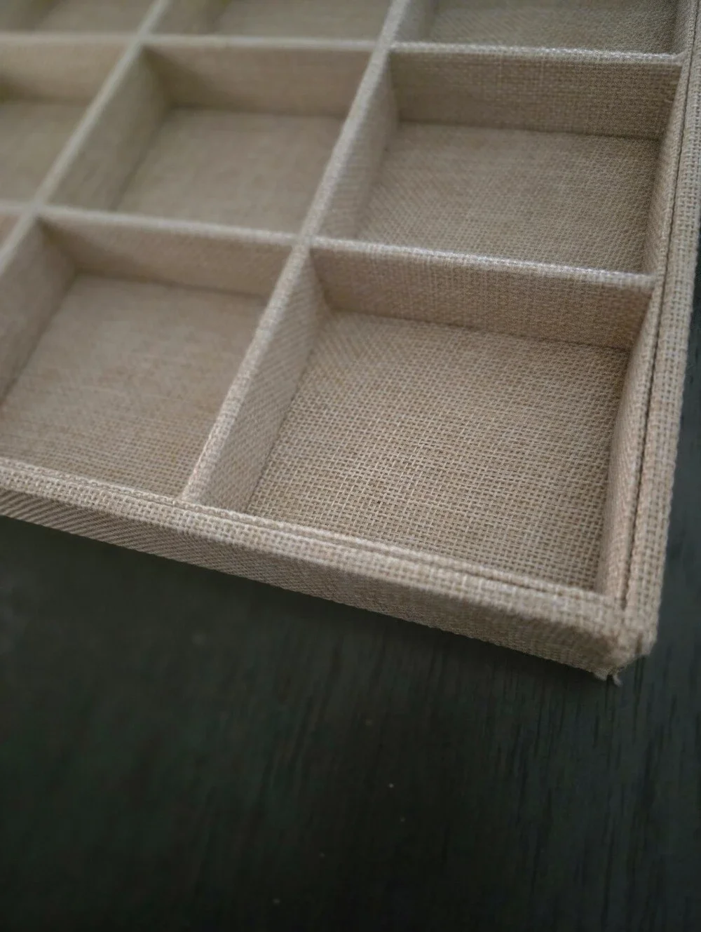12 Compartment Burlap Linen Jewelry Organizer Display Storage Tray
